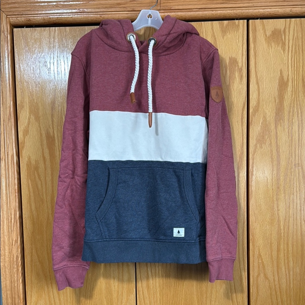 Maroon, white and navy color block hooded sweatshirt